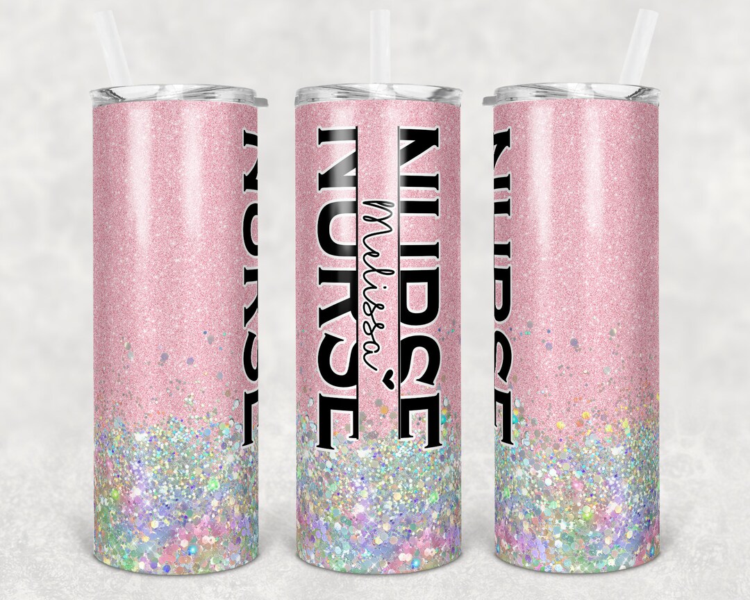 20 Oz Skinny Tumbler Sublimation Design Template Pink Glitter ...