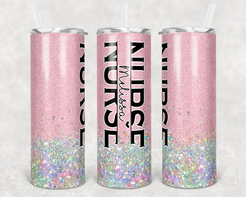 20 Oz Skinny Tumbler Sublimation Design Template Pink Glitter ...
