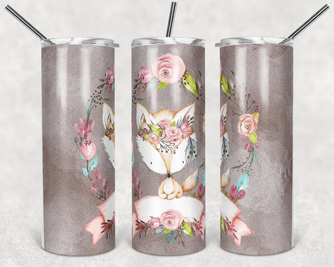 20 Oz Skinny Tumbler Fox Pretty Pearl and Flowers Sublimation Design ...