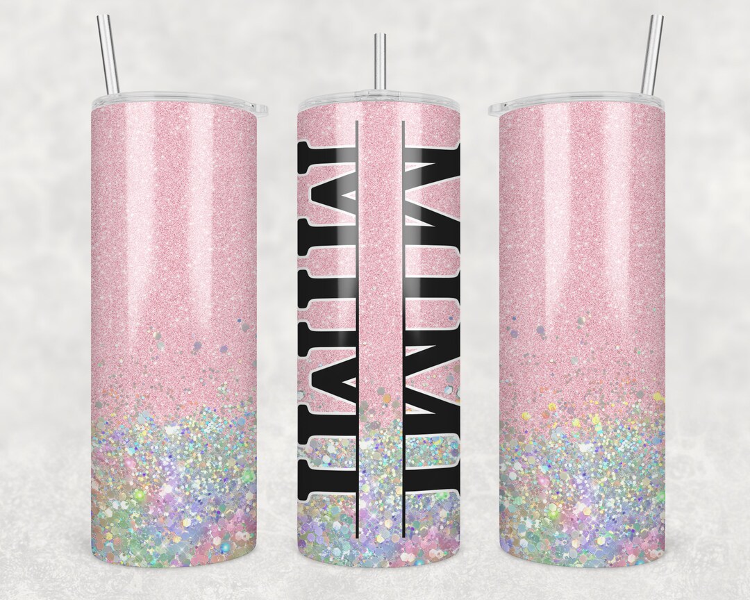 20 Oz Skinny Tumbler Sublimation Design Glitter Pink Split Mimi ...