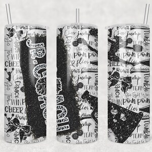 20 oz Skinny Tumbler Cheer Jr. Coach Glitzer Leopard und Schwarz Sublimation Design Digital Download PNG Instant DIGITAL ONLY
