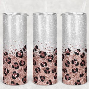20 oz Skinny Tumbler Sublimation Design Template White Black Rose Gold Leopard Glitter Design Download PNG Inst DIGITAL Only tumblers Tamara