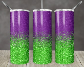 20 oz Skinny Tumbler Sublimation Design Template Glitter Ombre Lime Purple Straight Design Digital Download PNG