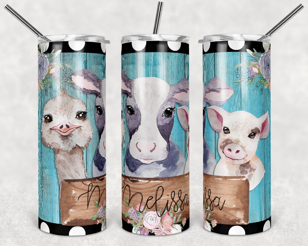 20 Oz Skinny Tumbler Sublimation Design Template Cute Farmhouse Animals ...