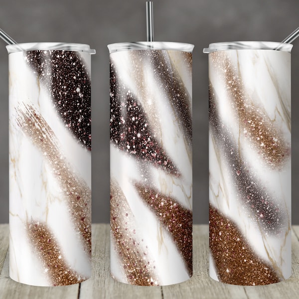 20 oz Skinny Tumbler Sublimation Template Agate Milky Way Brown Rose Rust Glitter Swirl Straight Design Digital Download PNG