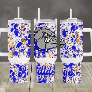 Powerwash Splatter School Bulldogs mascot design 40 oz 2 piece Tumbler Sublimation Template Digital Download PNG Royal Blue Gold bulldog