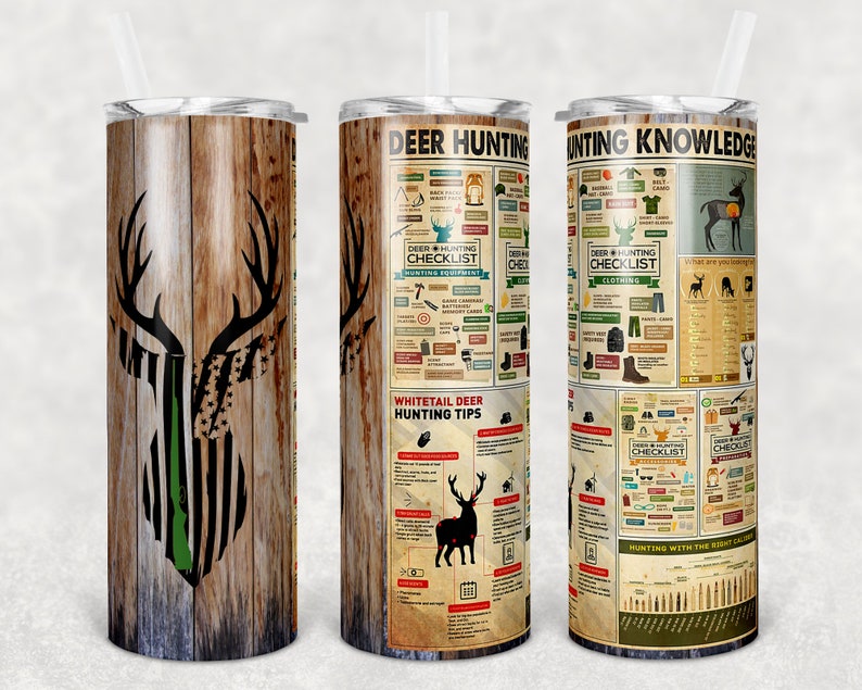20 Oz Skinny Tumbler Deer Hunting Knowledge Sublimation Design | Etsy