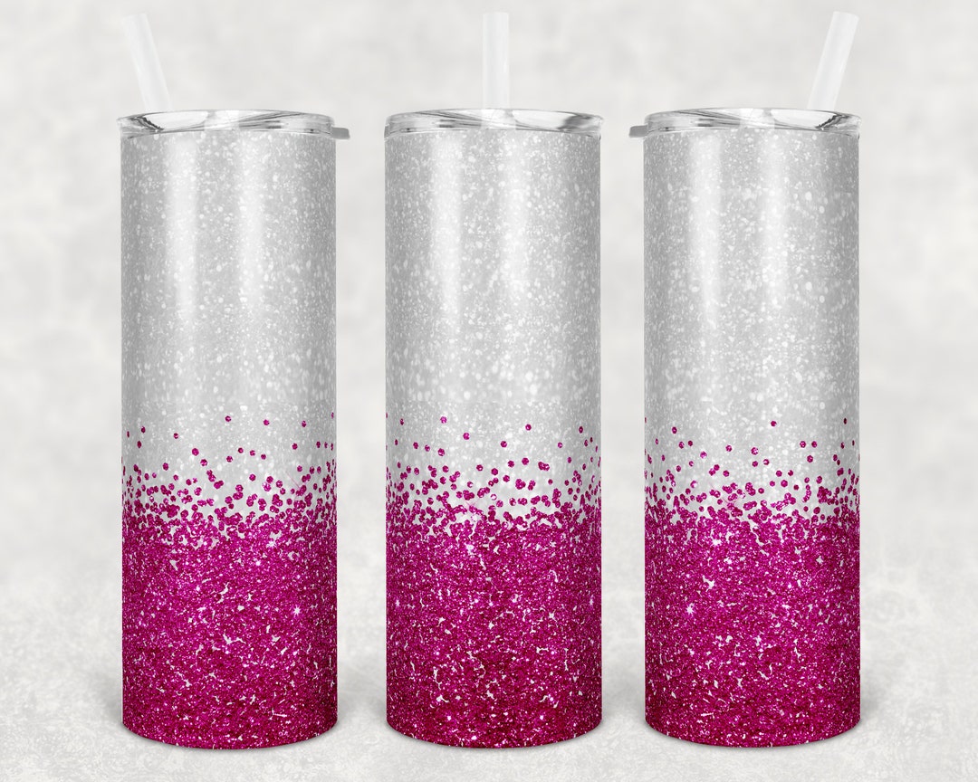 20 Oz Skinny Tumbler Sublimation Design Template Glitter Hot Pink ...