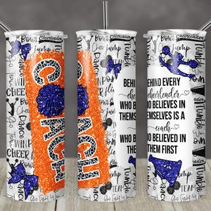 20 oz Skinny Tumbler Cheer Coach Cheer Coach Blue and Orange Sublimation Design with quote Digital Download PNG Instant
