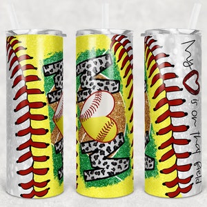 20 oz Skinny Tumbler Softball Baseball Mom Glitter Heart on Field Laces Sublimation Design Template Design Digital Download PNG DIGITAL