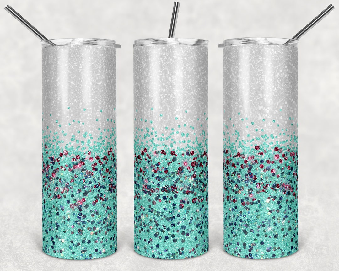20 Oz Skinny Tumbler Sublimation Design Template Glitter Confetti Pink ...