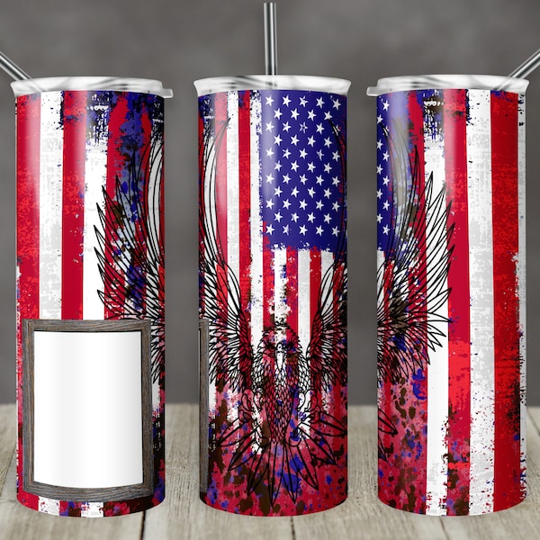 20 oz Skinny Tumbler Patriotic USA Veteran Flag Eagle Sublimation Design Download Png Instant DIGITAL ONLY Photo