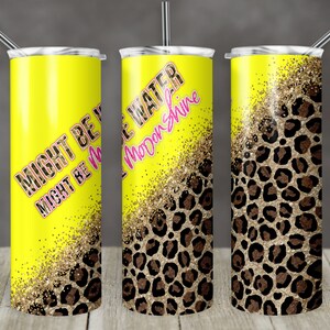 20 oz Skinny Tumbler Sublimation Design Template Glitter Moonshine Gold Yellow Diagonal Leopard Straight Design Digital Download PNG