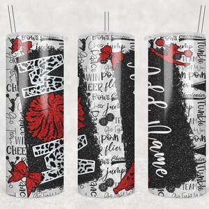 20 oz Skinny Tumbler Cheer Add Name Red Glitter Leopard and Black Sublimation Design  Digital Download PNG Instant DIGITAL ONLY