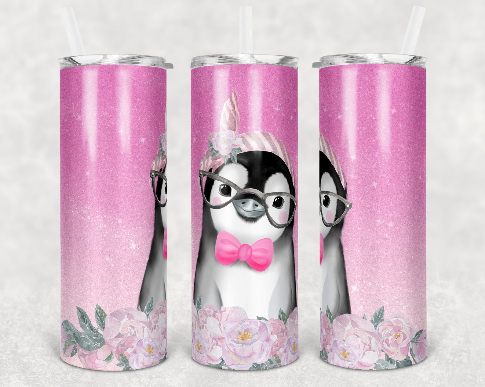 20 Oz Skinny Tumbler Sublimation Design Template Cute Pink Glitter ...