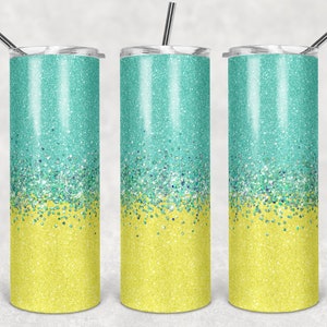 20 oz Skinny Tumbler Faux Glitter Ombre Yellow and Teal Sublimation Design  Digital Download PNG DIGITAL ONLY