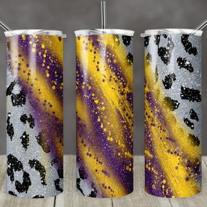 20 oz Modello di sublimazione di tumble magro striscia Leopardo Via Lattea Glitter Viola giallo Design dritto Digital Download PNG