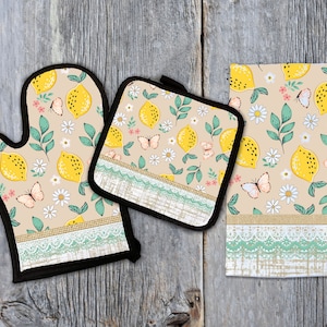 Sublimation Kitchen Set Designs towel oven mitt and pot holder design Digital Download 3 Design Bundle Lemon Butterfly PNG DIGITAL Design