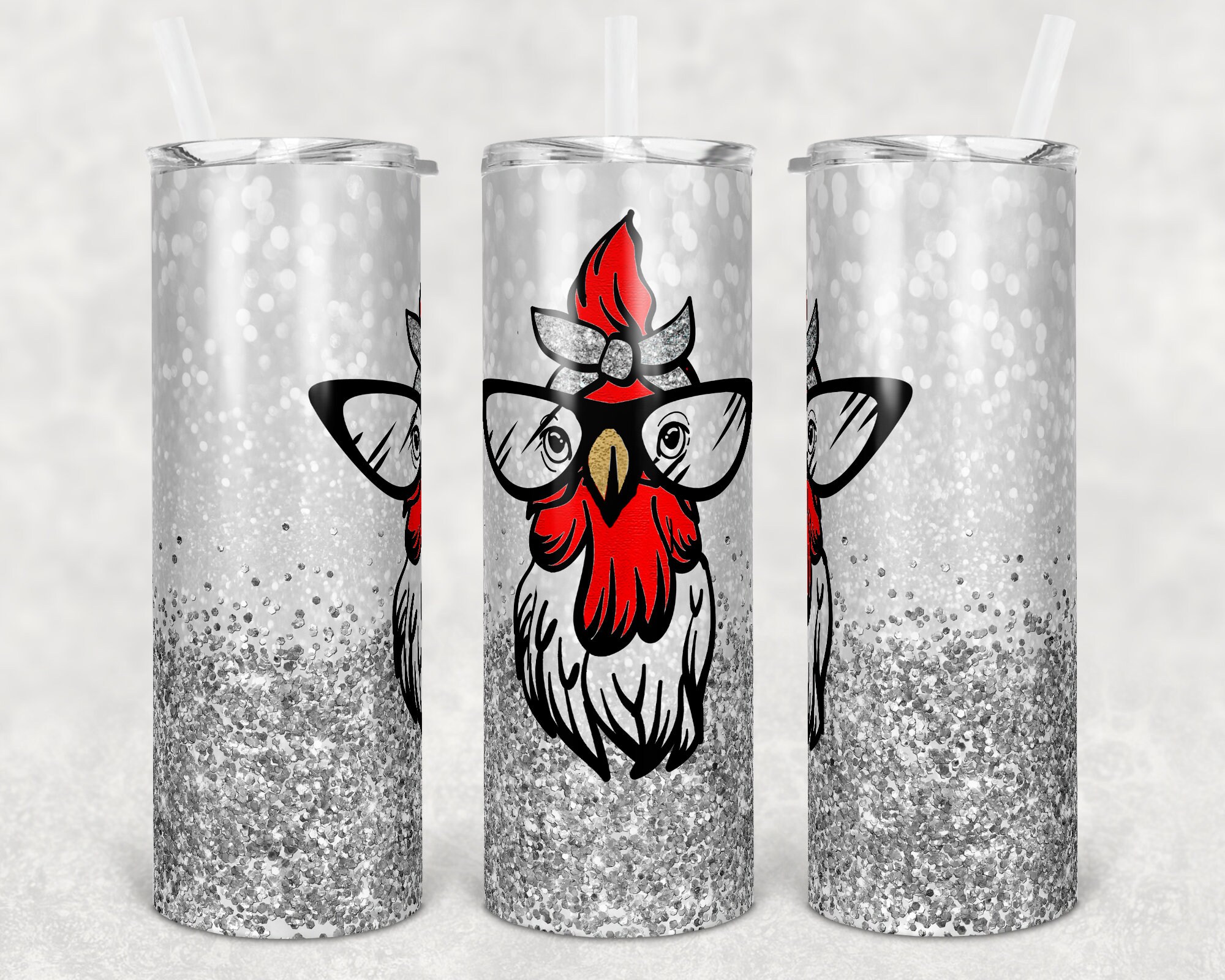 Faux Glitter Cute Chicken BUNDLE 20 Oz Skinny Tumbler Sublimation ...