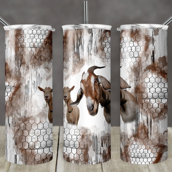 20 oz Skinny Tumbler Design Chipped Wood Chicken Wire Background Funny Goats Sublimation Design Digital Download PNG Instant DIGITAL ONLY