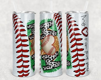 20 oz Skinny Tumbler Baseball Mom Glitter Heart on Field Laces Sublimation Design Template Design Digital Download PNG Instant DIGITAL ONLY