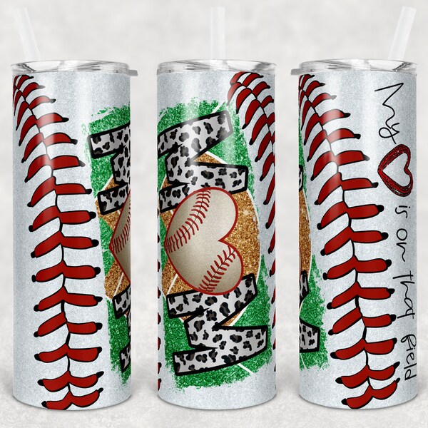 20 oz Skinny Tumbler Baseball Mom Glitter Heart on Field Laces Sublimation Design Template Design Digital Download PNG Instant DIGITAL ONLY