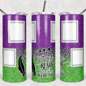 20 oz Skinny Tumbler Memorial with Pictures Purple Lime Glitter Wings Were Ready Sublimation Design  Digital Download PNG DIGITAL ONLY