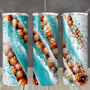 20 oz Skinny Tumbler Sublimation Template Milky Way Glitter Sports Basketball Teal Straight Digital Download PNG tumblers DIGITAL ONLY