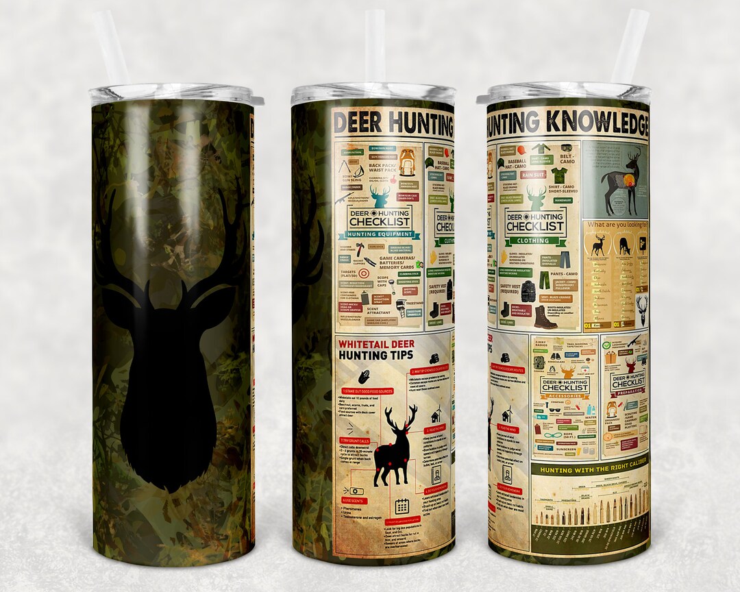 20 Oz Skinny Tumbler Deer Hunting Knowledge Sublimation Design Digital ...