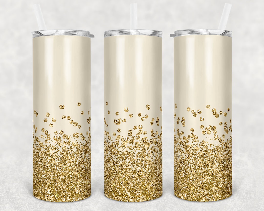 20 Oz Skinny Tumbler Sublimation Design Template Beige and Gold Glitter ...