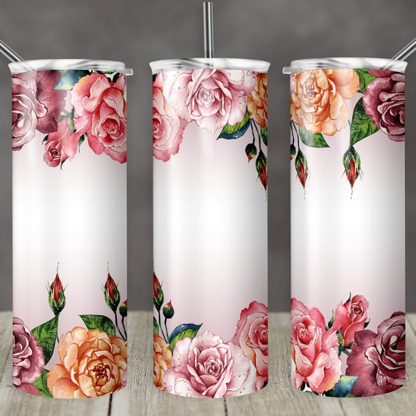 20 oz Skinny Tumbler Floral Roses Mauve Sublimation Design PNG Instant DIGITAL ONLY rts tumbler design