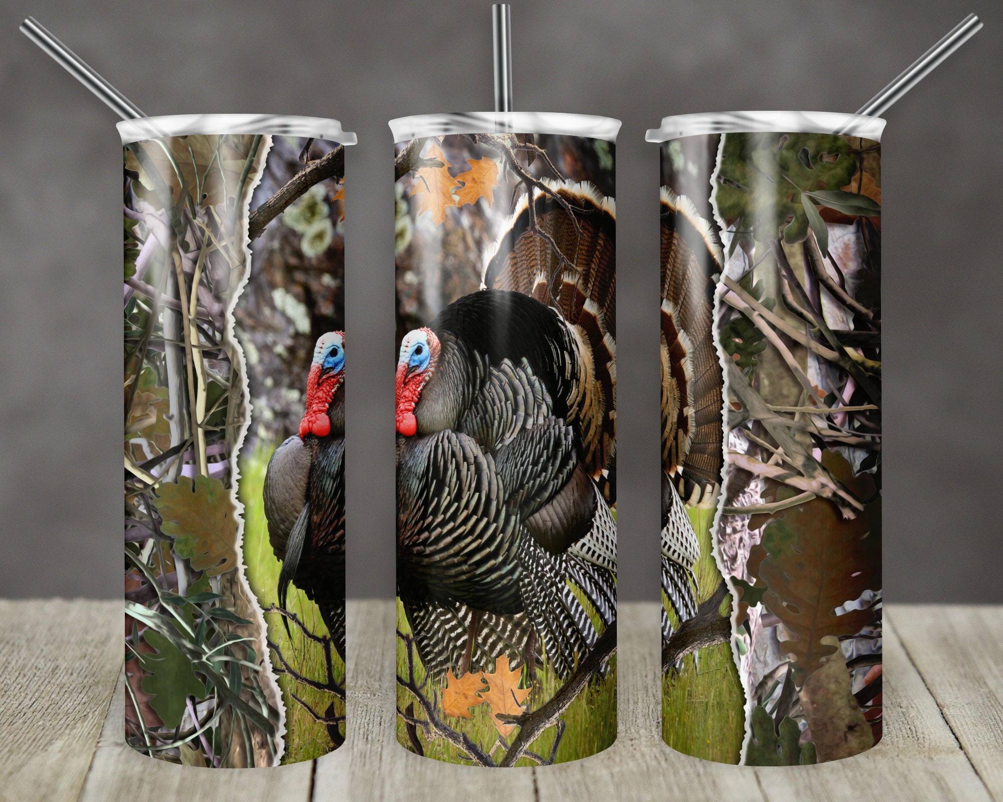 20 Oz Skinny Tumbler Turkey Hunting Camo and Wood Forest Sublimation ...