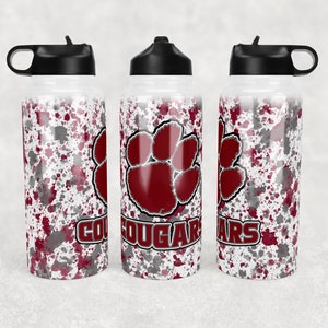 32 oz canteen Cougars Tumbler Burgundy Power wash splatter Sublimation Design PNG Instant DIGITAL only School Logo png digital design