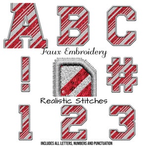 Alphabet Faux Embroidery Candy Cane Sequin All Letters, Numbers and Punctuation Included Sublimation or DTF  Design Digital Download PNG