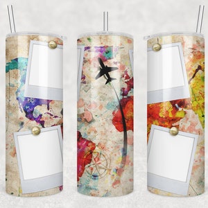 20 oz Skinny Tumbler Sublimation Design Template World Vacation Travel 4 Picture Frame Digital Download PNG DIGITAL ONLY rts tumblers Tamara