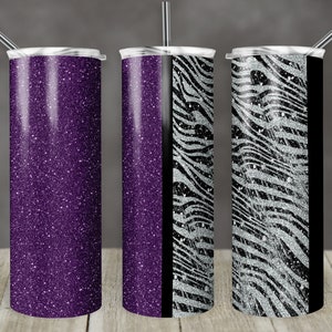20 oz Skinny Tumbler Sublimation Design Template Purple Glitter Tiger Plain Straight Design Digital Download PNG