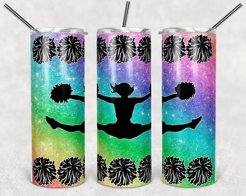 Download 20 oz Skinny Tumbler Cheer Glitter Sublimation Design ...