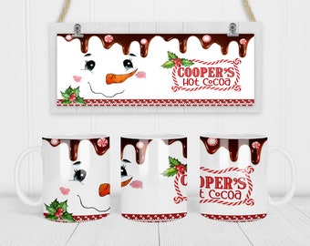 Sublimation Coffee Mug Hot Cocoa Christmas Hot Chocolate Mug Snowman Candy Cane Sublimation Design Digital Download PNG DIGITAL ONLY