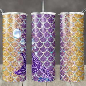 20 oz Skinny Tumbler Sublimation Design Template Glitter Mermaid Scale Purple Gold Digital Download PNG Inst DIGITAL Only