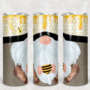 20 oz Skinny Tumbler Sublimation Honey Bee Gnome Face Cute Straight and Warped Design Digital Download PNG tumblers Tamara