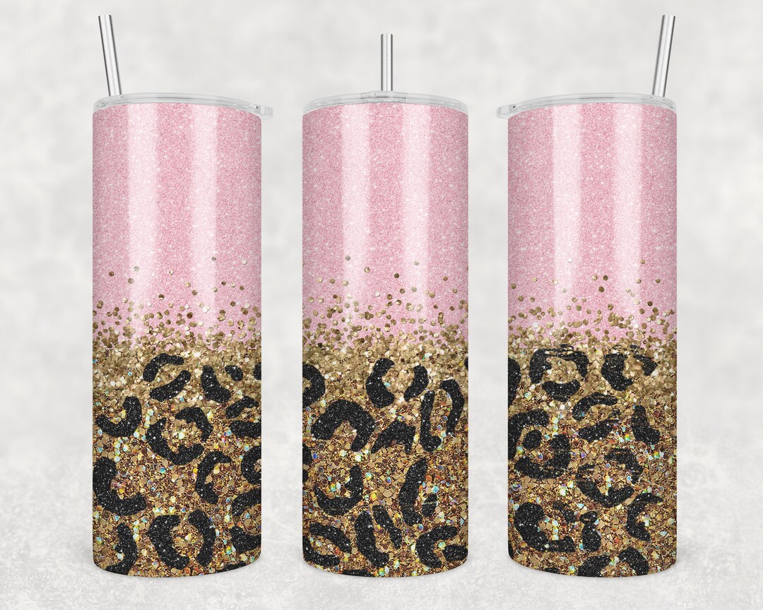 20 Oz Skinny Tumbler Sublimation Design Template Glitter Gold Pink ...