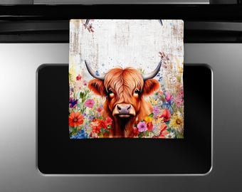 Diseño de sublimación de toalla Vaca silvestre de las Tierras Altas Bonito diseño de toalla de sublimación Descarga digital PNG SOLO DIGITAL Toalla de terciopelo para cocina