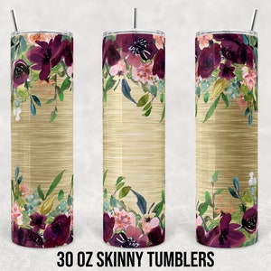 30 oz Skinny Tumbler Sublimation Design Template Gold and Maroon Floral Straight and Warped Digital Download PNG tumblers Tamara