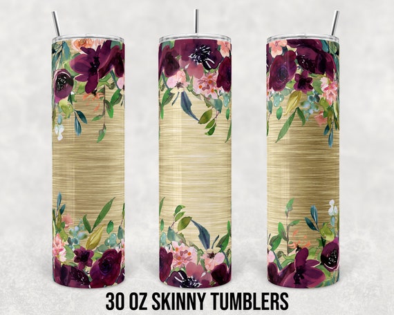 30 oz Skinny Tumbler Sublimation Design Template Faux Glitter Rose Gold  Floral Straight and Warped Digital Download PNG tumblers Tamara