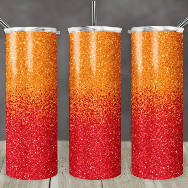 20 oz Skinny Tumbler Sublimation Design Template Glitter Ombre Red Orange Color Straight Design Digital Download PNG