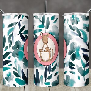 20 oz Skinny Tumbler Sublimation Teal Watercolor Leaf and Pink Kangaroo Design Digital Download PNG Instant DIGITAL Only tumblers