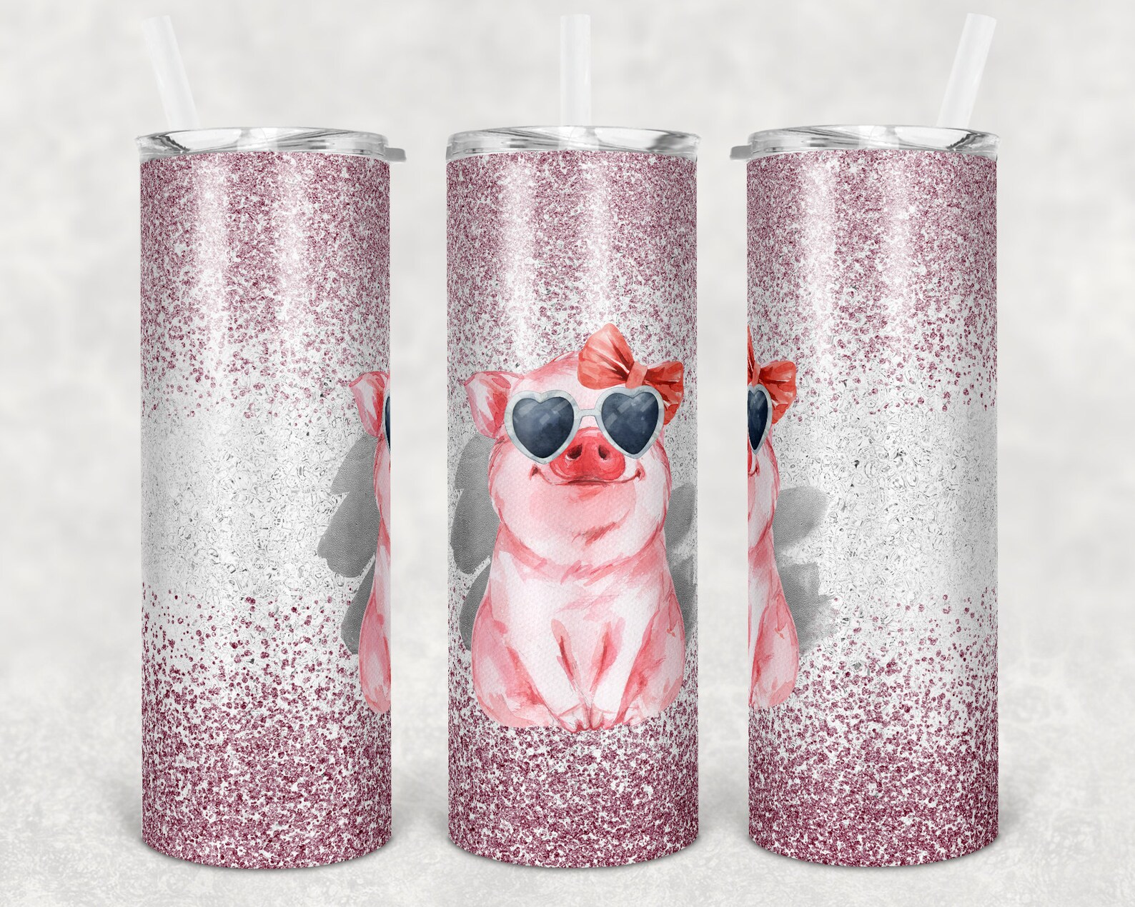 20 Oz Skinny Tumbler Sublimation Glitter Cute Pig Pigs Pink Etsy