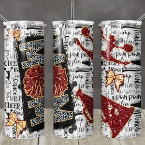 20 oz Skinny Tumbler Cheer Mom Maroon Gold Glitter Leopard and Black Sublimation Design Digital Download PNG Instant DIGITAL ONLY