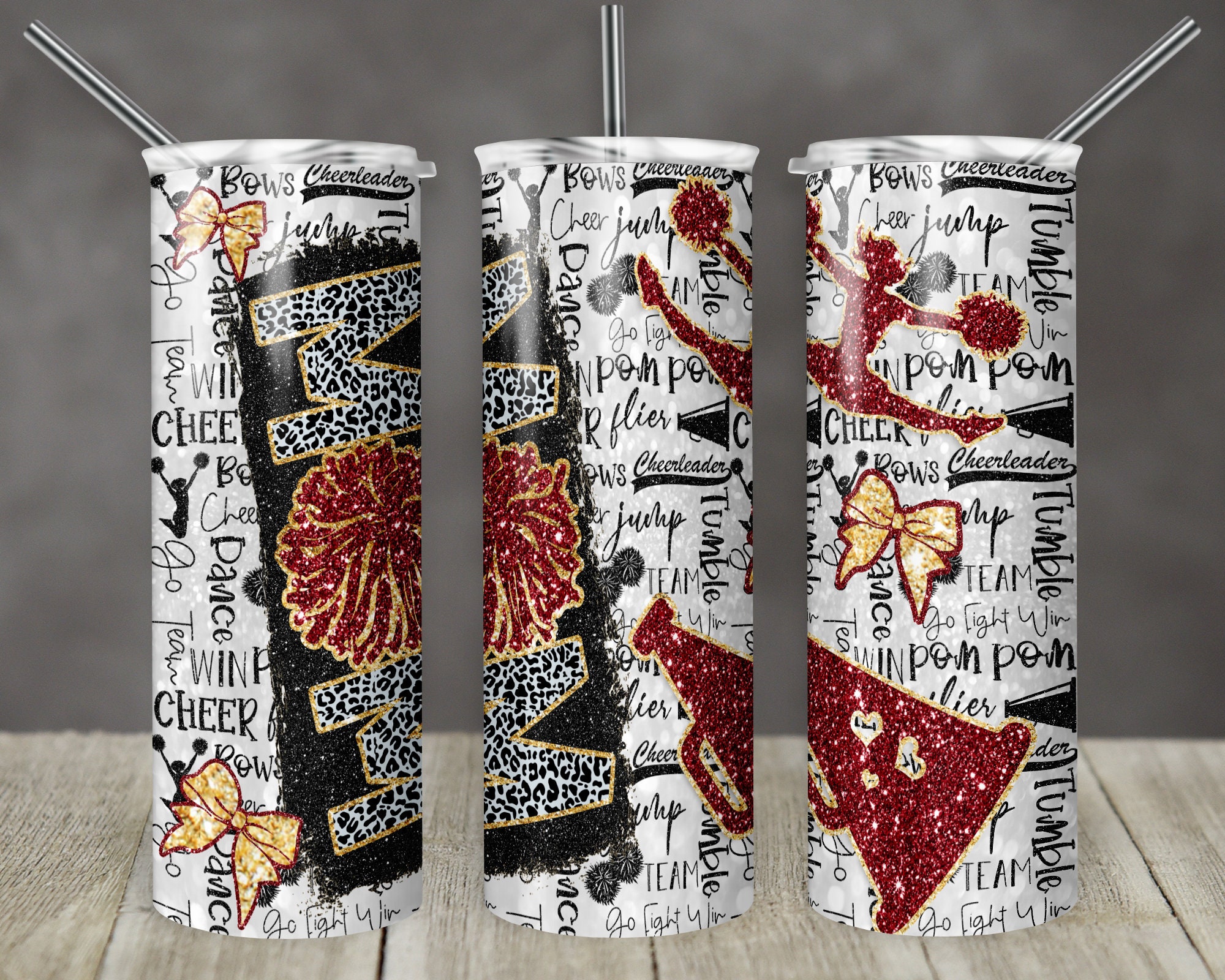 20 oz Skinny Tumbler Cheer Mom Maroon Gold Glitter Leopard and Black Sublimation Design Digital Download PNG Instant DIGITAL ONLY