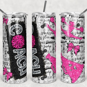 20 oz Skinny Tumbler Cheer Coach Pink Glitter Leopard and Black Sublimation Design  Digital Download PNG Instant DIGITAL ONLY